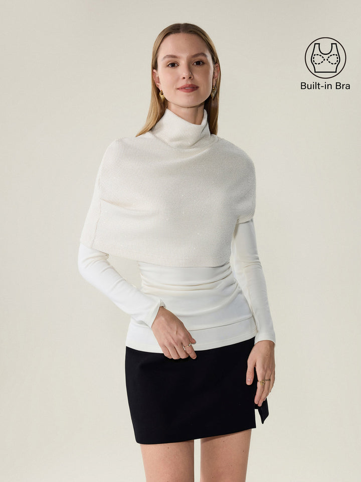 Shimmering Turtleneck Cap with Boatneck Brami Off White XS