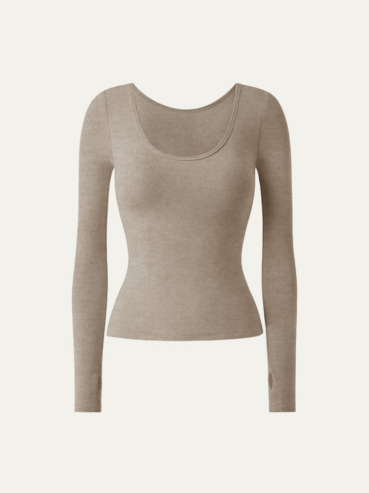 Essential Lyocell Cashmere Multi-Wear Long Sleeve Top with Thumbholes Heather Calico XS