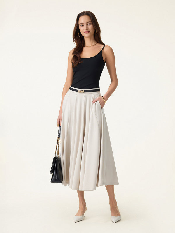 Lyocell Blend Volume Skirt with Pockets Regular Fog Beige