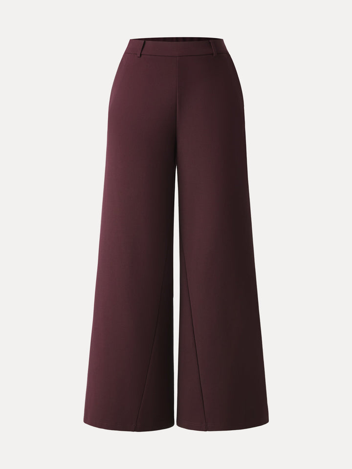 Mid Rise Wide Leg Pull-on Pants with Pockets Regular Dark Berry