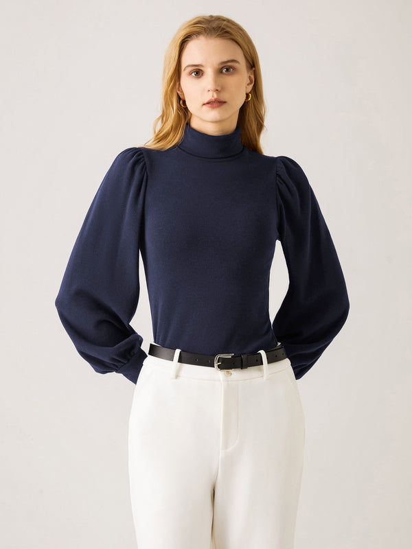 Turtleneck Puff Sleeve Top Midnight Navy S