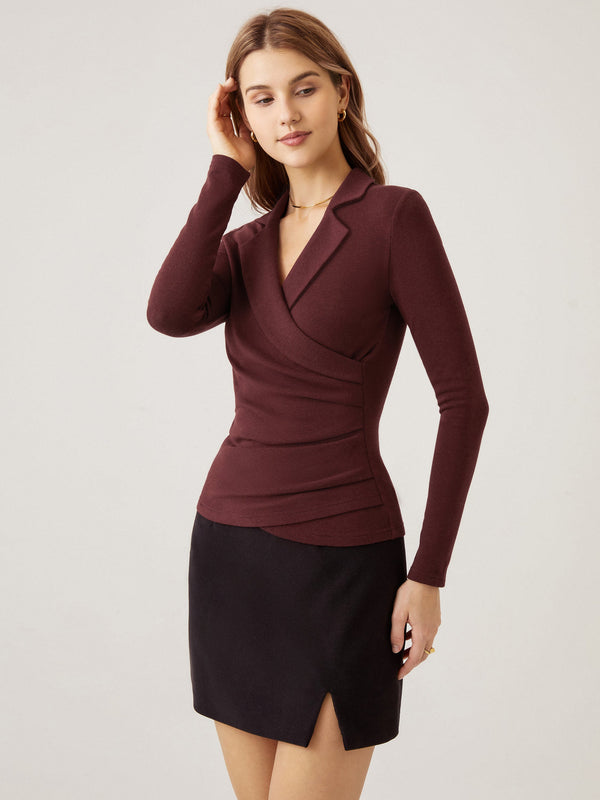 3Pcs Set Collared Surplice Top & Surplice Top & Boatneck Brami Top