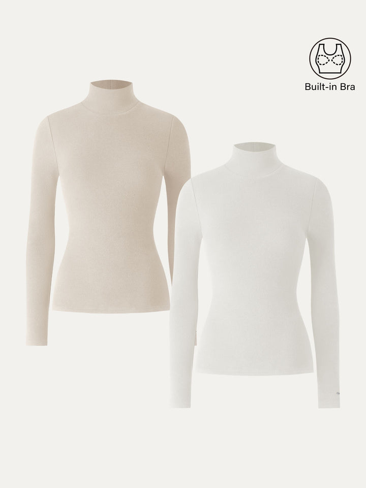 2Pcs Set LiteWarm Turtleneck Long Sleeve Brami Off White/Morning Mist XS