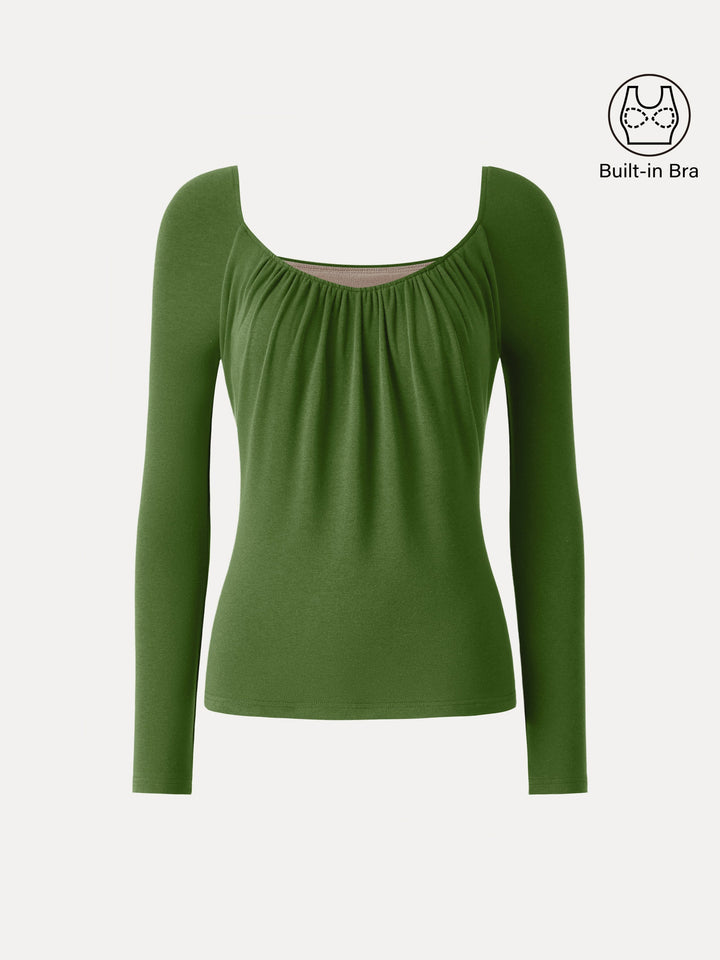 ProWarm Ruched Scoop Neck Long Sleeve Brami Avocado XS