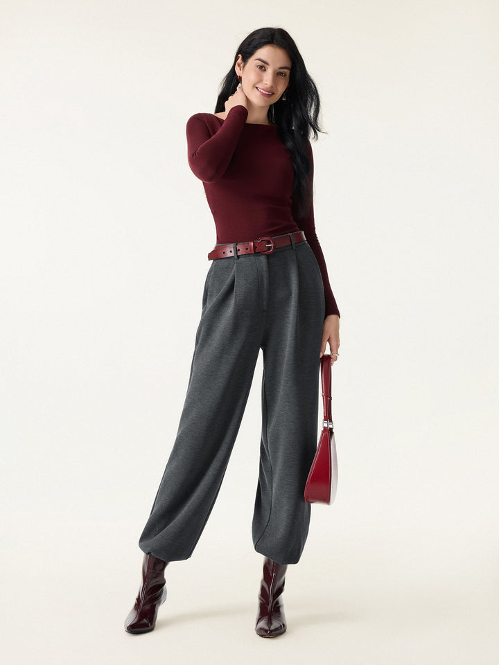 Cozy Warm High Rise Tapered Utility Pants with Pockets Regular Heather Black