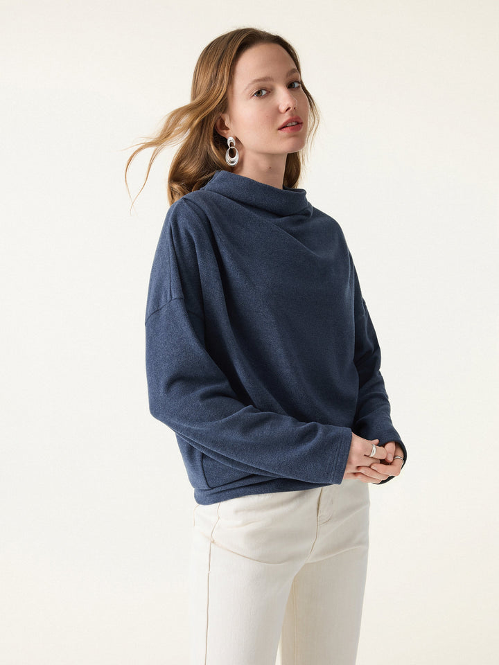 Cozy Relaxed Mockneck Top with Banded Hem