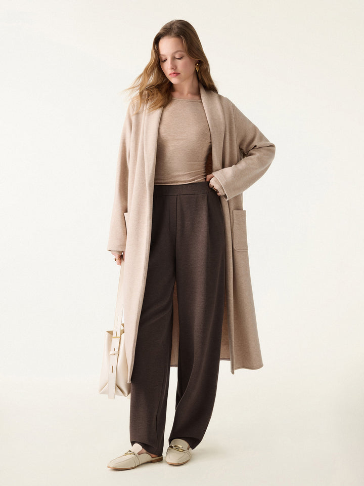Cozy Warm Mid Rise Barrel Leg Pull-on Pants with Pockets