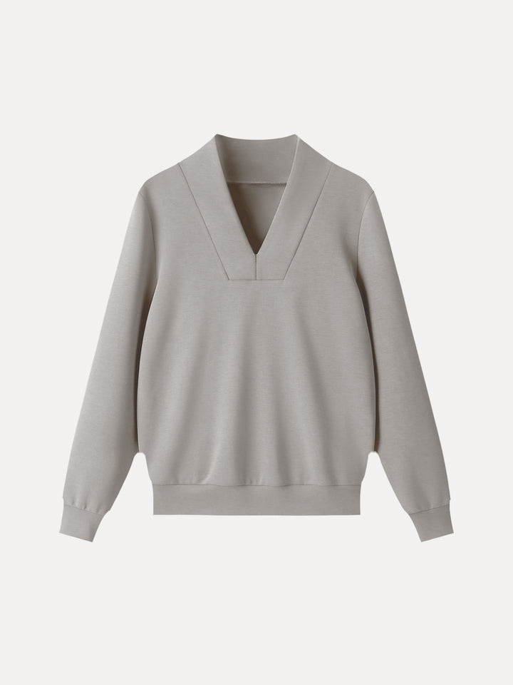 Essential V-Neck Long Sleeve Pullover Top Grey Steel XS