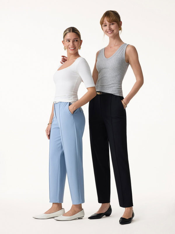 OGLmove Sandwashed Modal Mid Rise Tapered Leg Pants with Pockets