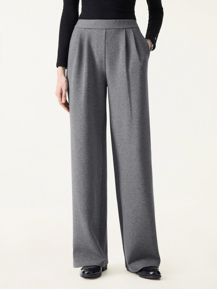 Cozy High Rise Wide Leg Tucked Pull-on Pants with Pockets