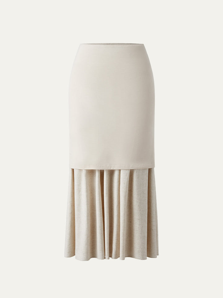 European Linen Smocked Waist Skirt with Pockets