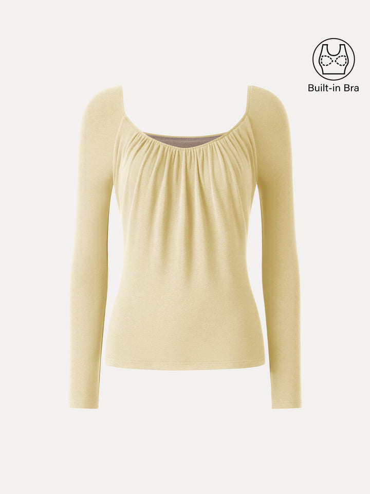 ProWarm Ruched Scoop Neck Long Sleeve Brami Butter Yellow XS