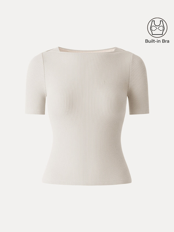 Ribbed Texture Cropped Bra Tee Cereal Beige XS