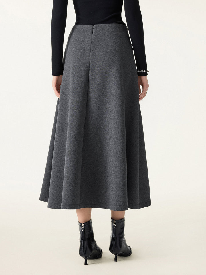 Cozy Warm Tailored Midi Circle Skirt with Pockets