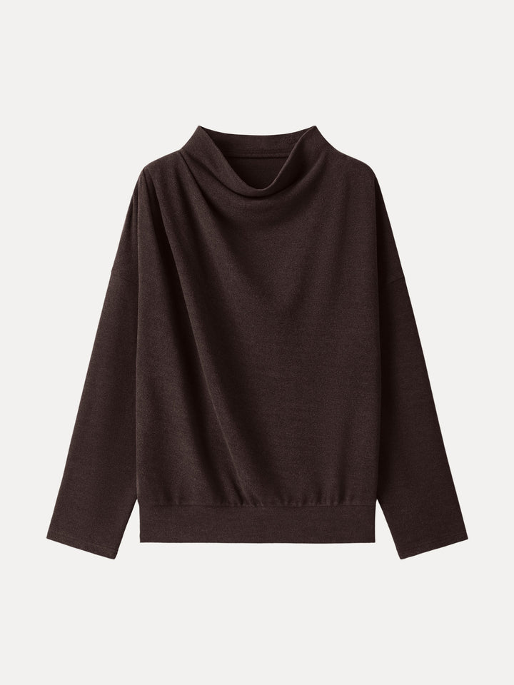 Cozy Relaxed Mockneck Top with Banded Hem Espresso Shut XS