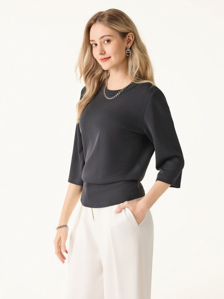 Sandwashed Spacer Crewneck 3/4 Sleeve Top