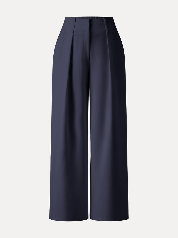 Stretchy High Rise Cropped Wide Leg Pants with Pockets Regular Universe Blue
