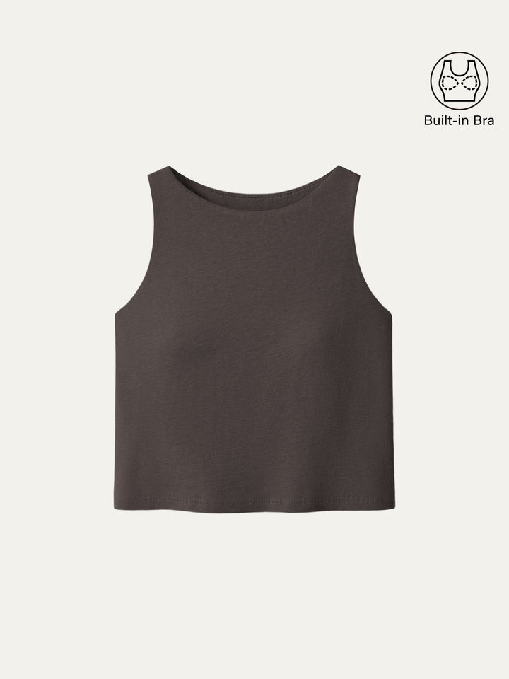 Cotton-Linen-Luxe Cropped Boatneck Brami Tank Wenge XS