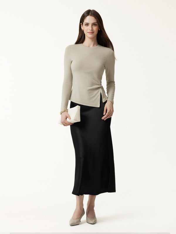 OGLmove Eco-Mousse® Round Neck Long Sleeve Twist-Hem Bra Top