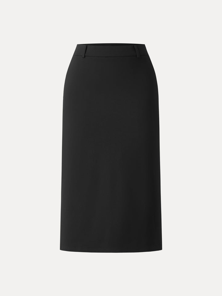 Essential A-line Midi Skirt with Zippered Pockets Black XS