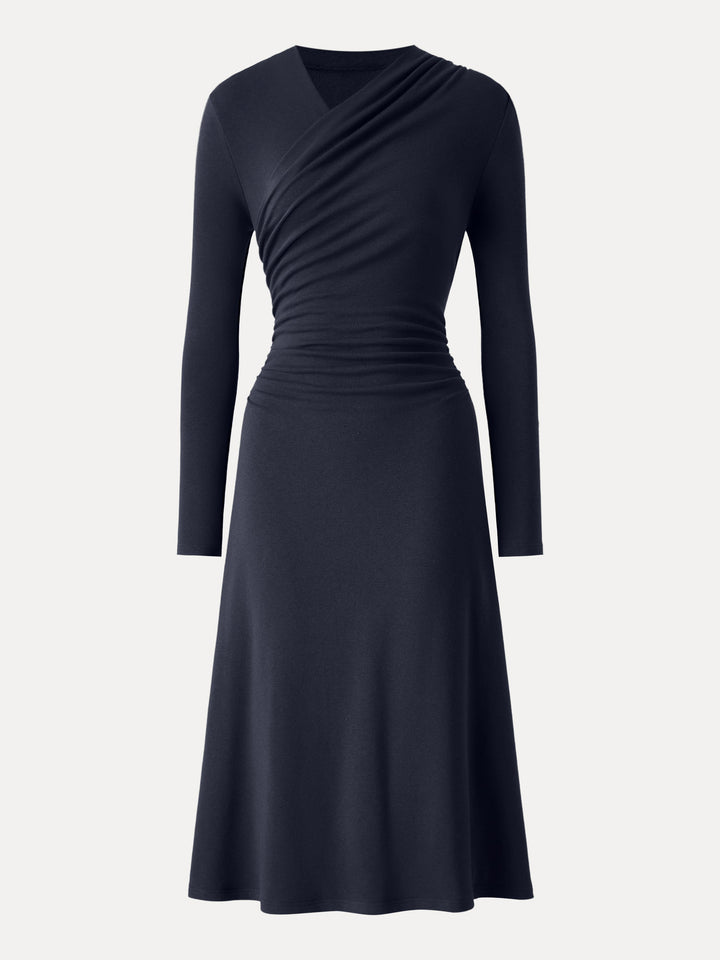 ProWarm Surplice V-neck Ruched Midi Dress Smoky Navy XS