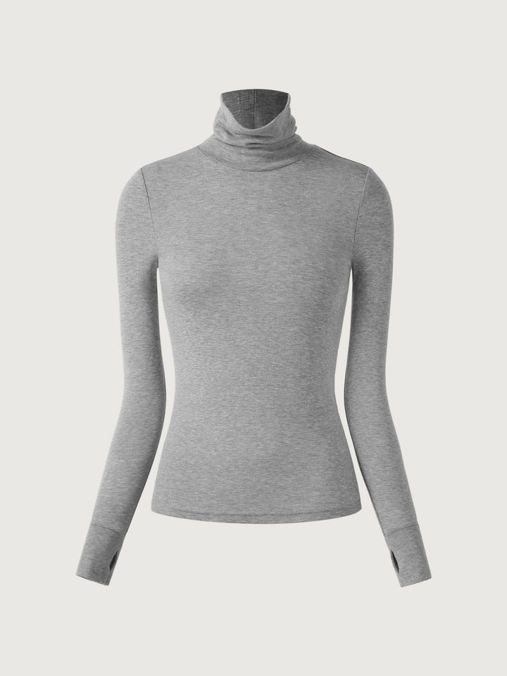 Wool Semi-Sheer Turtleneck Top Heather Grey XS