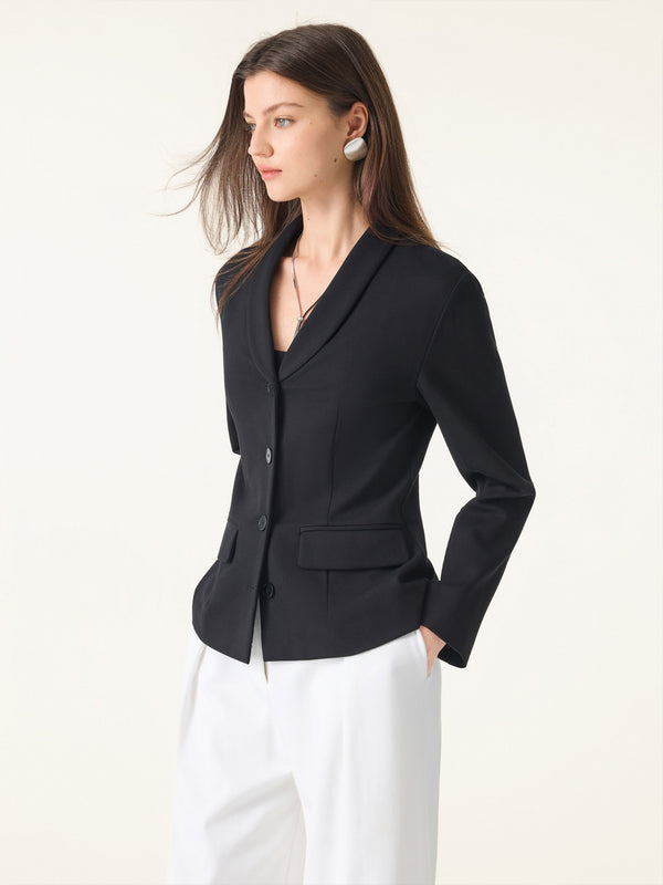 Stretch Shawl Lapel Button Front Blazer with Pockets