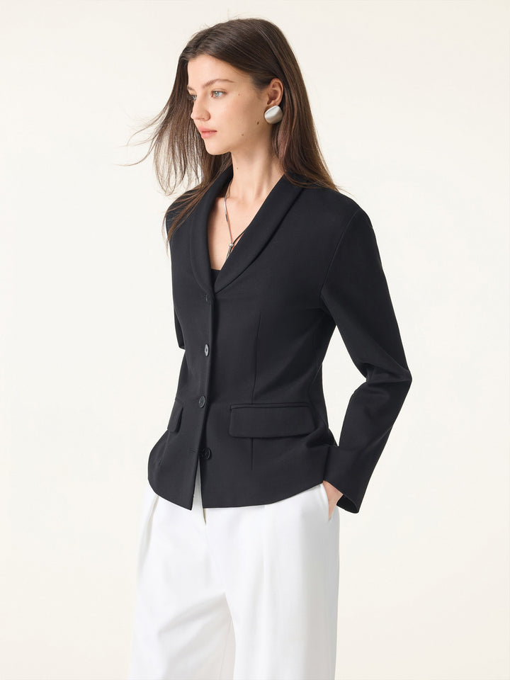 Stretch Shawl Lapel Button Front Blazer with Pockets