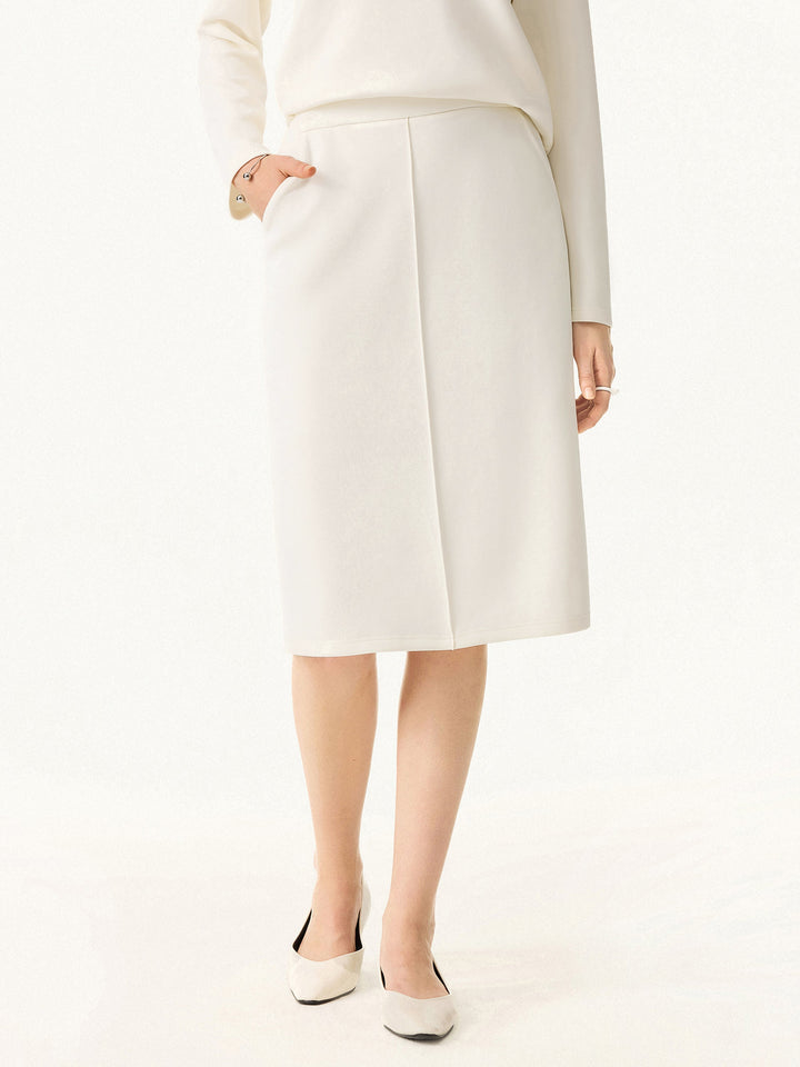 2Pcs Set Modal Spacer V-neck Pullover Shirt & A-Line Midi Skirt with Pockets