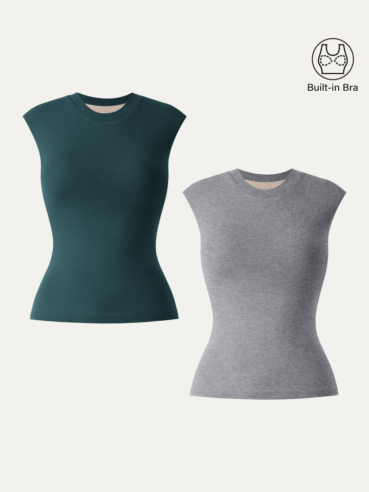 Lyocell Cashmere Crew Neck Wide Shoulder Brami Heather Grey/Calactic Stream XS