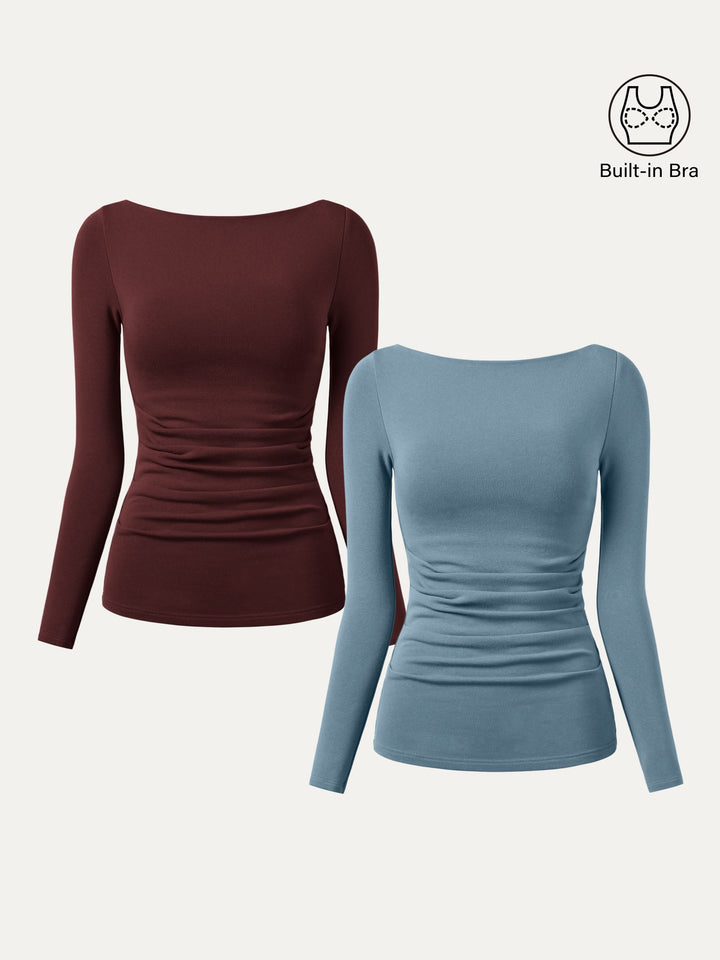 2Pcs Set Boatneck Tucks Brami Top Ruby/Dusk Blue XS