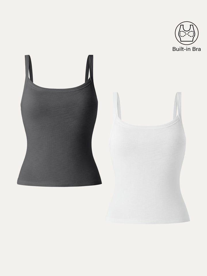 2Pcs Set Everyday Cotton Low Back New Airy Brami Tank White/Charcoal XS