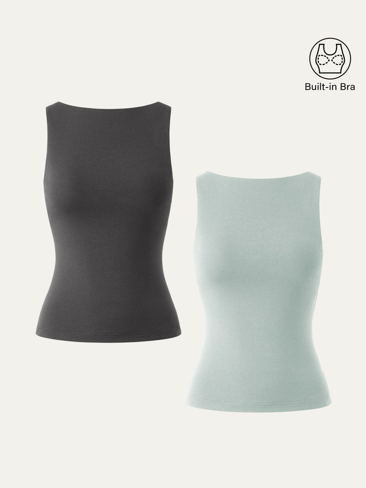2Pcs Set Soft Boatneck New Airy Brami Tank Light Night Charcoal/Light Azure XS