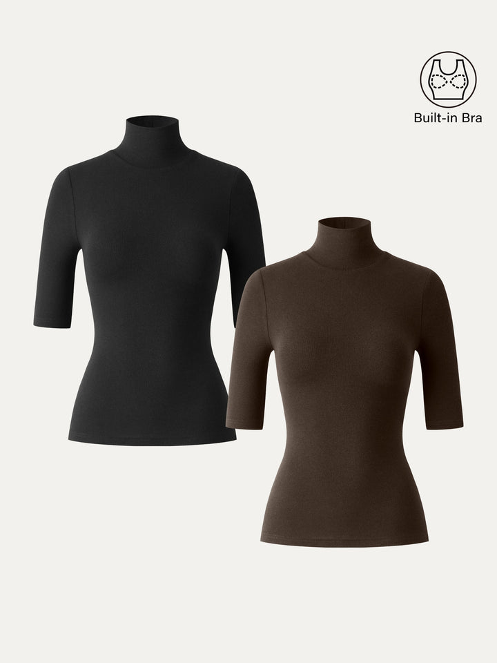 2Pcs Set Essential Turtleneck Elbow Length Sleeve Brami