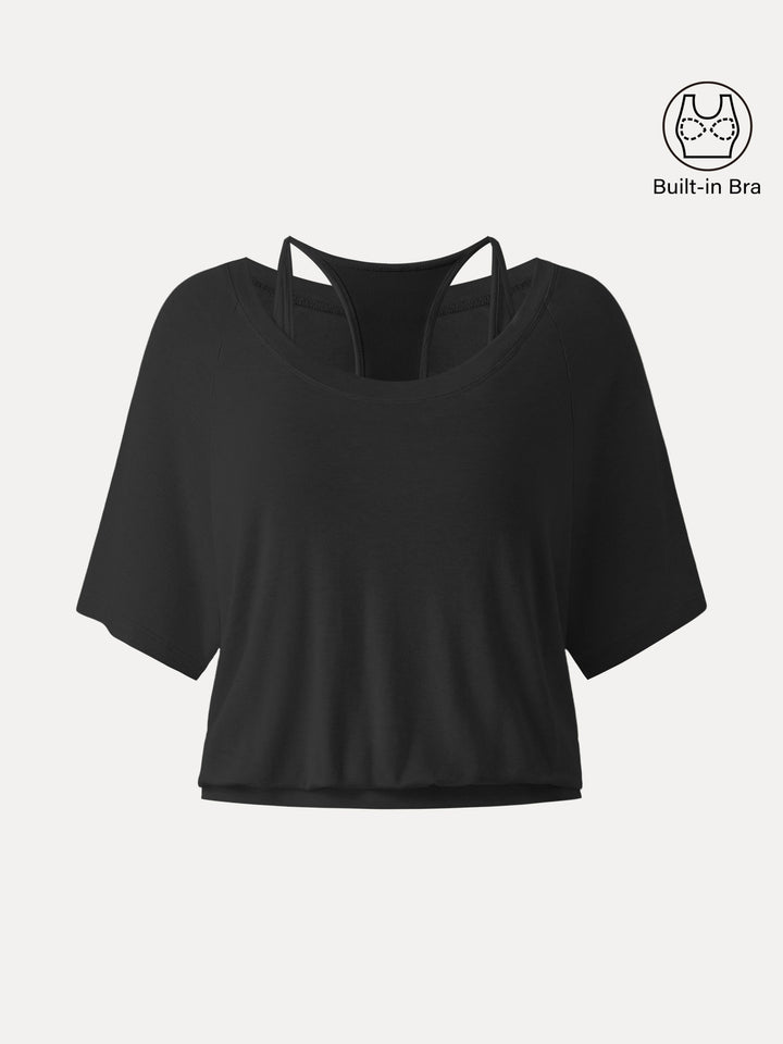 Lyocell Wool Boatneck 2-in-1 Brami Top Black XS