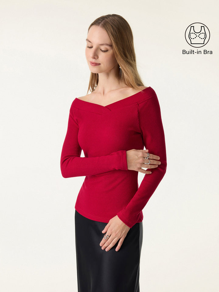 Non-Slip Ribbed Wide V-Neck Brami Top