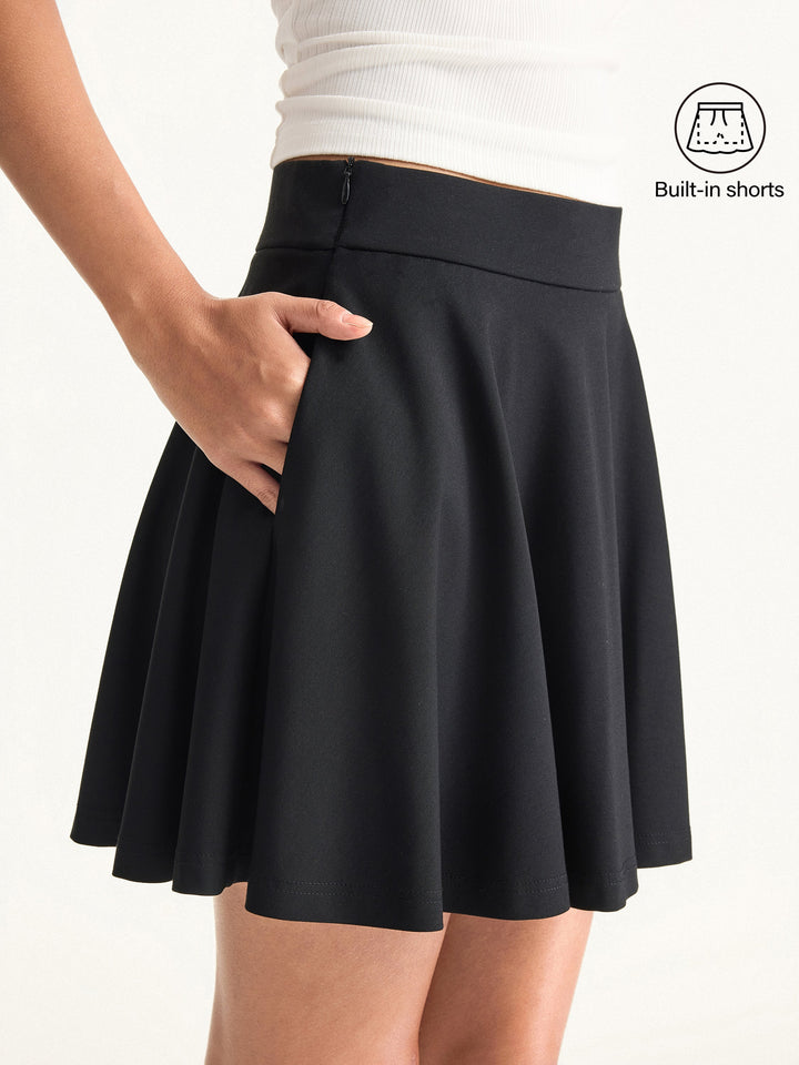 Bamboo Ponte A-line Circle Skirt with Built-in Shorts and Pockets