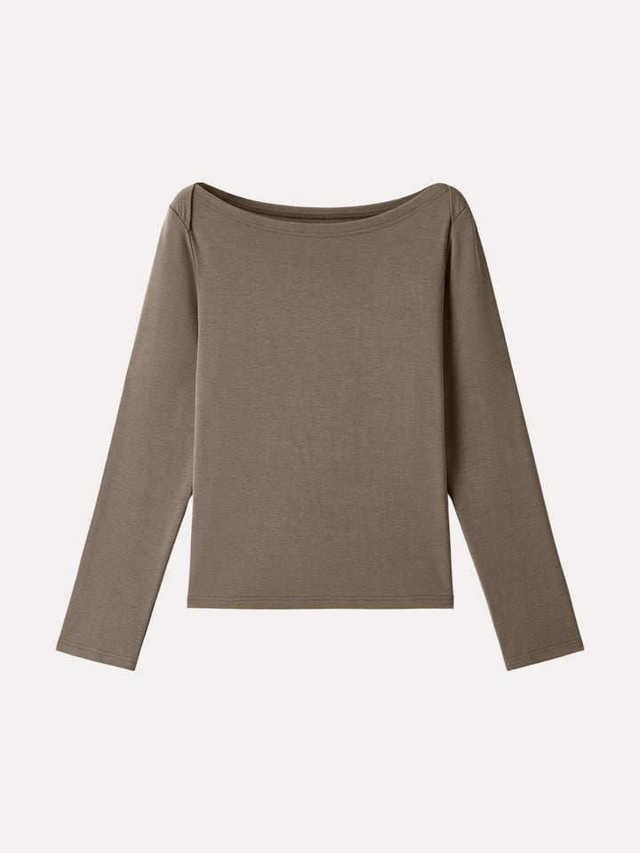 Relaxed Fit Boatneck Long Sleeve Top