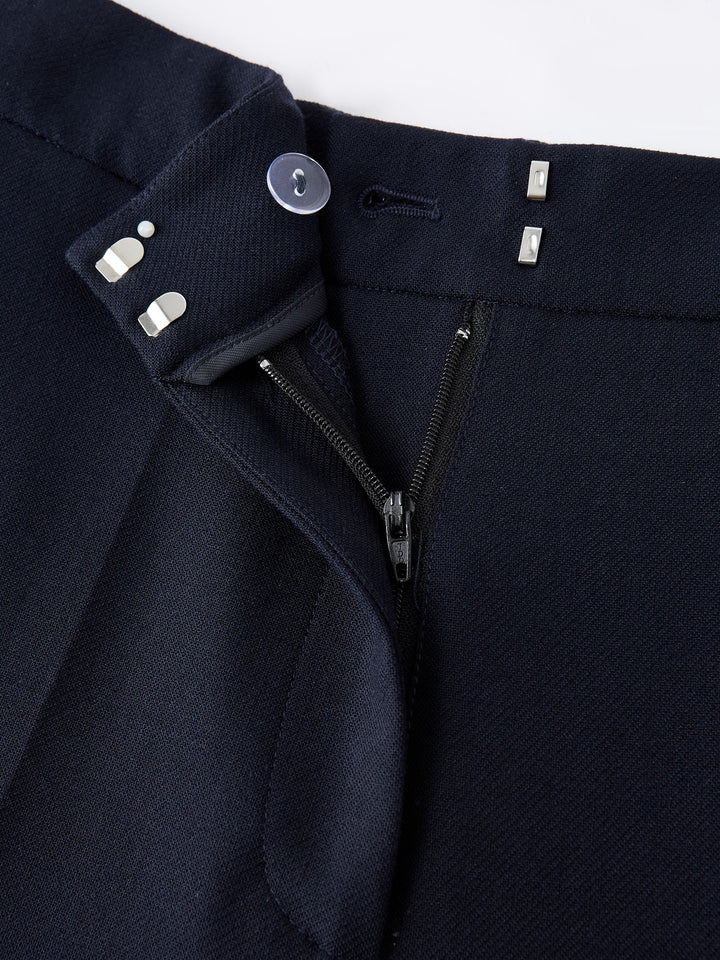 Stretch Wool Mid Rise Flared Trousers with Pockets