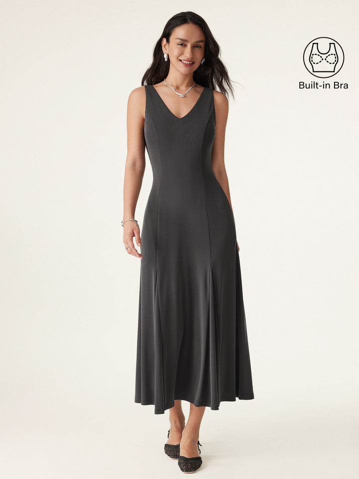 V-neck Fit-and-flare Midi Brami Dress Shadow XS