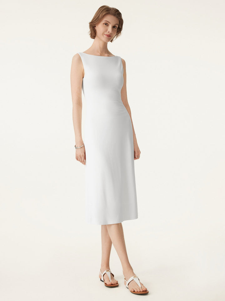 Classy Boatneck Open Back Bandless Midi Brami Dress