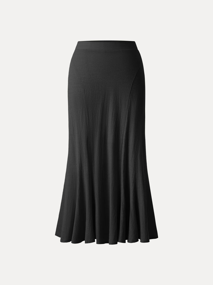 Wrinkle-free Cotton-linen Pull-on Midi Skirt Black XS