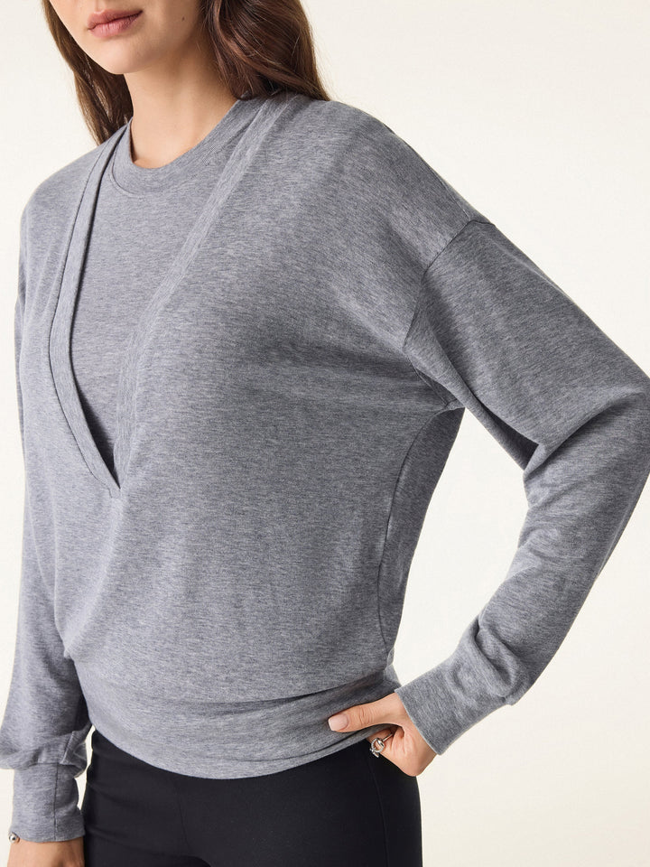 Lyocell Cashmere V-neck Drop Shoulder Top