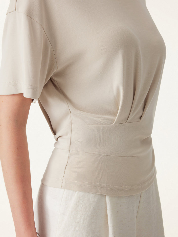 2Pcs Set Sandwashed Crewneck Short Sleeve Tee & Linen Mid Rise Wide Leg Pant with Pockets