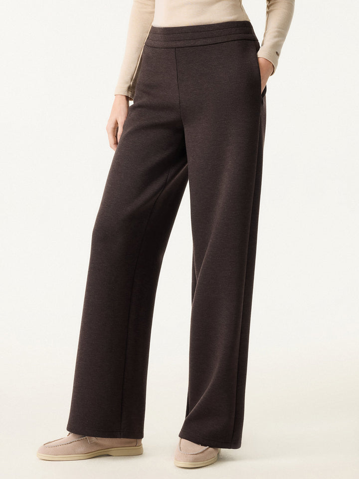 2Pcs Set Shawl Belted Outerwear & High Rise Straight Pull-on Pants with Pockets