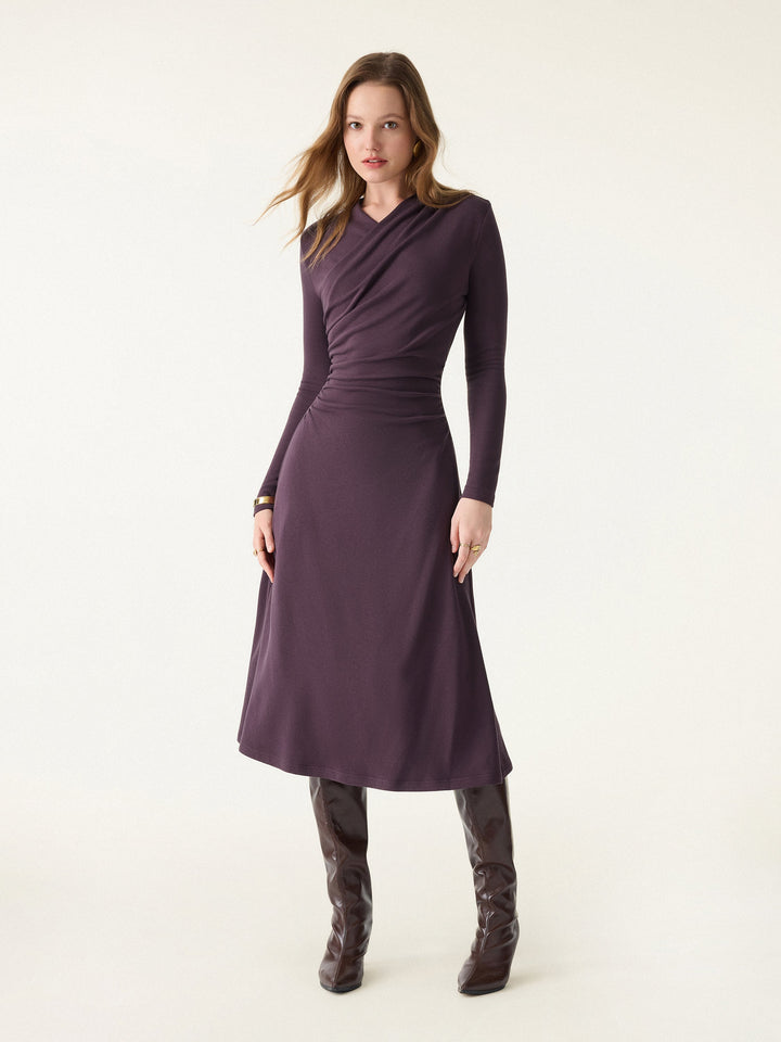 ProWarm Surplice V-neck Ruched Midi Dress Raisin Purple XS