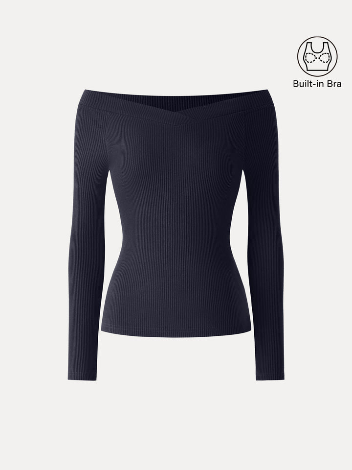Non-Slip Ribbed Wide V-Neck Brami Top Smoky Navy XS