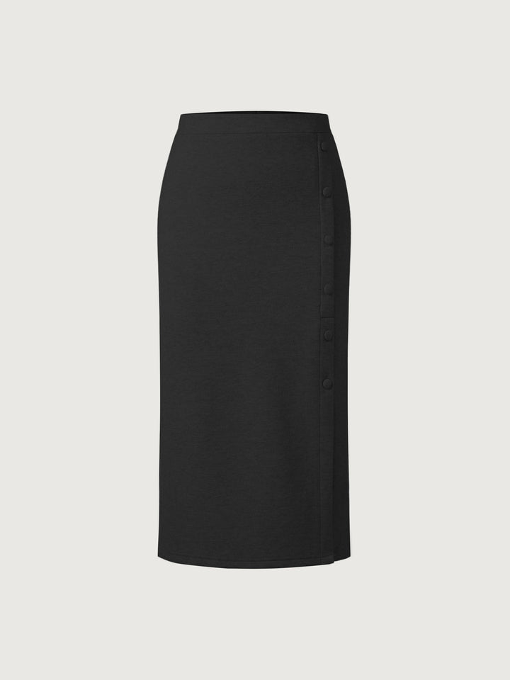 CashSoft Button Placket Midi Skirt Black 2XL