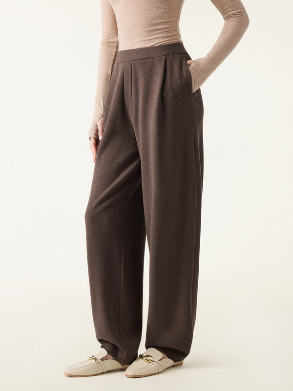 Cozy Warm Mid Rise Barrel Leg Pull-on Pants with Pockets Regular Chocolate Brown