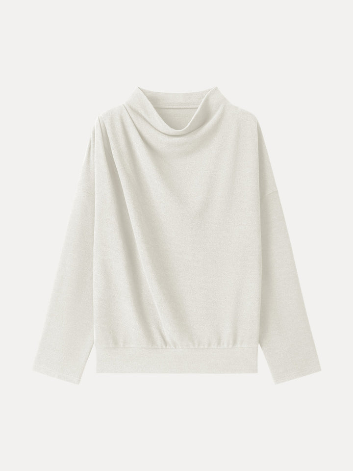 Cozy Relaxed Mockneck Top with Banded Hem Milk Cream XS